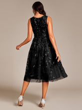 Load image into Gallery viewer, Color=Black | Exquisite Round Neckline Sleeveless Tulle Sequin Lining Dresses with Jacquard decoration -Black 18