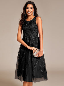 Color=Black | Exquisite Round Neckline Sleeveless Tulle Sequin Lining Dresses with Jacquard decoration -Black 20