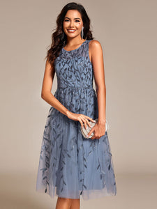 Color= | Exquisite Round Neckline Sleeveless Tulle Sequin Lining Dresses with Jacquard decoration -Dusty Navy 25