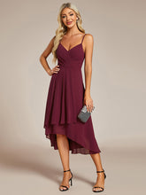 Load image into Gallery viewer, Color=Burgundy | Elegant A-Line Spaghetti Straps Empire Waist Asymmetrical Hem Chiffon Dresses with Pleated decoration-Burgundy 3