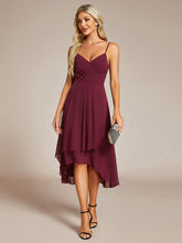 Load image into Gallery viewer, Color=Burgundy | Elegant A-Line Spaghetti Straps Empire Waist Asymmetrical Hem Chiffon Dresses with Pleated decoration-Burgundy 4