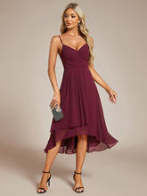 Load image into Gallery viewer, Color=Burgundy | Elegant A-Line Spaghetti Straps Empire Waist Asymmetrical Hem Chiffon Dresses with Pleated decoration-Burgundy 1