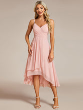 Load image into Gallery viewer, Color=Pink | Elegant A-Line Spaghetti Straps Empire Waist Asymmetrical Hem Chiffon Dresses with Pleated decoration-Pink 9