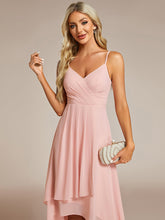 Load image into Gallery viewer, Color=Pink | Elegant A-Line Spaghetti Straps Empire Waist Asymmetrical Hem Chiffon Dresses with Pleated decoration-Pink 10