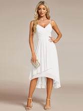 Load image into Gallery viewer, Color=White | Elegant A-Line Spaghetti Straps Empire Waist Asymmetrical Hem Chiffon Dresses with Pleated decoration-White 13