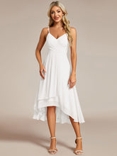 Load image into Gallery viewer, Color=White | Elegant A-Line Spaghetti Straps Empire Waist Asymmetrical Hem Chiffon Dresses with Pleated decoration-White 14