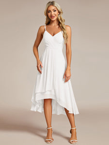 Color=White | Elegant A-Line Spaghetti Straps Empire Waist Asymmetrical Hem Chiffon Dresses with Pleated decoration-White 14