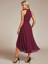 Load image into Gallery viewer, Color=Burgundy | Elegant Halter Neckline Asymmetric Midi Lining Length  fold stream Empire Waist Chiffon Dresses-Burgundy 2