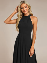 Load image into Gallery viewer, Color=Black | Elegant Halter Neckline Asymmetric Midi Lining Length  fold stream Empire Waist Chiffon Dresses-Black 10