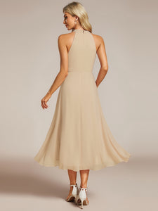 Elegant Halter Neckline Asymmetric Midi Lining Length  fold stream Empire Waist Chiffon Dresses