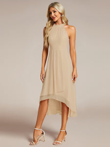 Elegant Halter Neckline Asymmetric Midi Lining Length  fold stream Empire Waist Chiffon Dresses