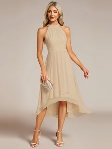 Elegant Halter Neckline Asymmetric Midi Lining Length  fold stream Empire Waist Chiffon Dresses