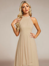 Load image into Gallery viewer, Elegant Halter Neckline Asymmetric Midi Lining Length  fold stream Empire Waist Chiffon Dresses