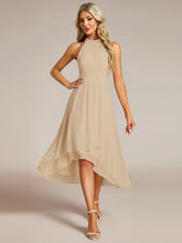 Load image into Gallery viewer, Elegant Halter Neckline Asymmetric Midi Lining Length  fold stream Empire Waist Chiffon Dresses