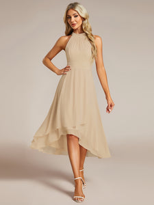 Elegant Halter Neckline Asymmetric Midi Lining Length  fold stream Empire Waist Chiffon Dresses