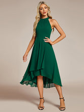 Load image into Gallery viewer, Color=Dark Green | Elegant Halter Neckline Asymmetric Midi Lining Length  fold stream Empire Waist Chiffon Dresses-Dark Green 14