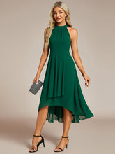 Load image into Gallery viewer, Color=Dark Green | Elegant Halter Neckline Asymmetric Midi Lining Length  fold stream Empire Waist Chiffon Dresses-Dark Green 11