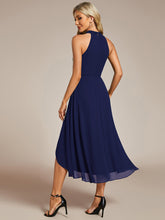 Load image into Gallery viewer, Color=Navy Blue | Elegant Halter Neckline Asymmetric Midi Lining Length  fold stream Empire Waist Chiffon Dresses-Navy Blue 17