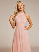 Load image into Gallery viewer, Color=Pink | Elegant Halter Neckline Asymmetric Midi Lining Length  fold stream Empire Waist Chiffon Dresses-Pink 25