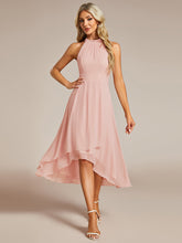 Load image into Gallery viewer, Color=Pink | Elegant Halter Neckline Asymmetric Midi Lining Length  fold stream Empire Waist Chiffon Dresses-Pink 21