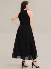 Load image into Gallery viewer, Color=Black | Wholesale Sleeveless Halter Neck Gathered A-Line High-Low Wedding Guest Dresses-Black 7