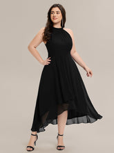 Load image into Gallery viewer, Color=Black | Wholesale Sleeveless Halter Neck Gathered A-Line High-Low Wedding Guest Dresses-Black 9