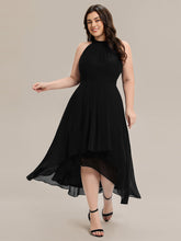 Load image into Gallery viewer, Color=Black | Wholesale Sleeveless Halter Neck Gathered A-Line High-Low Wedding Guest Dresses-Black 10
