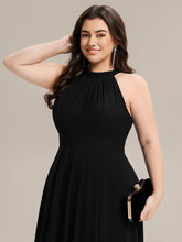 Load image into Gallery viewer, Color=Black | Wholesale Sleeveless Halter Neck Gathered A-Line High-Low Wedding Guest Dresses-Black 8