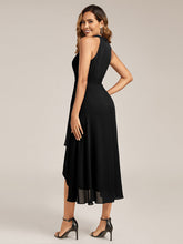 Load image into Gallery viewer, Color=Black | Wholesale Sleeveless Halter Neck Gathered A-Line High-Low Wedding Guest Dresses-Black 2