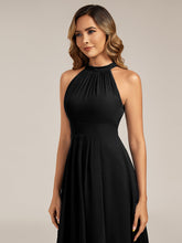 Load image into Gallery viewer, Color=Black | Wholesale Sleeveless Halter Neck Gathered A-Line High-Low Wedding Guest Dresses-Black 3