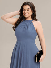Load image into Gallery viewer, Color=Dusty Blue | Wholesale Sleeveless Halter Neck Gathered A-Line High-Low Wedding Guest Dresses-Dusty Blue 18