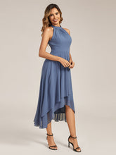 Load image into Gallery viewer, Color=Dusty Blue | Wholesale Sleeveless Halter Neck Gathered A-Line High-Low Wedding Guest Dresses-Dusty Blue 14