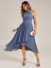 Load image into Gallery viewer, Color=Dusty Blue | Wholesale Sleeveless Halter Neck Gathered A-Line High-Low Wedding Guest Dresses-Dusty Blue 15