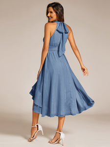 Color=Dusty Navy | Elegant laceable Halter Neckline Knee Length Chiffon Dresses Asymmetrical Lotus Hem-Dusty Navy 12