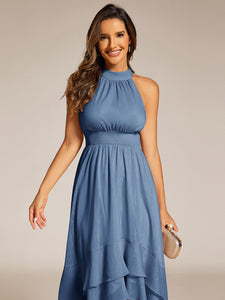 Color=Dusty Navy | Elegant laceable Halter Neckline Knee Length Chiffon Dresses Asymmetrical Lotus Hem-Dusty Navy 15