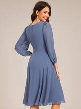 Load image into Gallery viewer, Color=Dusty Navy | Elegant Midi Length Long Lantern Sleeves Chiffon Wedding Guest Dresses-Dusty Navy 2