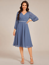 Load image into Gallery viewer, Color=Dusty Navy | Elegant Midi Length Long Lantern Sleeves Chiffon Wedding Guest Dresses-Dusty Navy 3