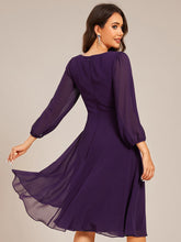 Load image into Gallery viewer, Color=Dark Purple | Elegant Midi Length Long Lantern Sleeves Chiffon Wedding Guest Dresses-Dark Purple 7