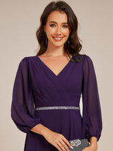 Load image into Gallery viewer, Color=Dark Purple | Elegant Midi Length Long Lantern Sleeves Chiffon Wedding Guest Dresses-Dark Purple 10