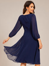 Load image into Gallery viewer, Color=Navy Blue | Elegant Midi Length Long Lantern Sleeves Chiffon Wedding Guest Dresses-Navy Blue 12