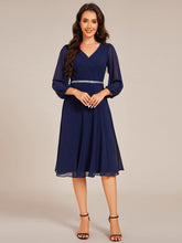 Load image into Gallery viewer, Color=Navy Blue | Elegant Midi Length Long Lantern Sleeves Chiffon Wedding Guest Dresses-Navy Blue 14