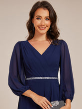 Load image into Gallery viewer, Color=Navy Blue | Elegant Midi Length Long Lantern Sleeves Chiffon Wedding Guest Dresses-Navy Blue 15