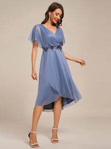Color=Dusty Blue | Shimmer Bat-wing Sleeve Asymmetrical Hem Wedding Guest Dresses-Dusty Blue 10