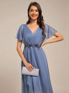 Color=Dusty Blue | Shimmer Bat-wing Sleeve Asymmetrical Hem Wedding Guest Dresses-Dusty Blue 9