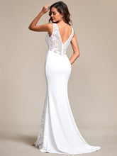 Load image into Gallery viewer, Color=White | Spaghetti Straps V Neck Appliques Fishtail Wholesale Wedding Dress-White 6