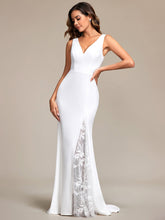 Load image into Gallery viewer, Color=White | Spaghetti Straps V Neck Appliques Fishtail Wholesale Wedding Dress-White 4