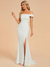 Load image into Gallery viewer, Color=White | Maxi Long Side Split Wholesale Wedding Dresses With Off Shoulder-White 3