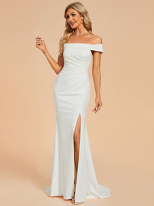 Color=White | Maxi Long Side Split Wholesale Wedding Dresses With Off Shoulder-White 3