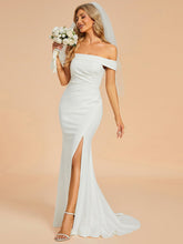 Load image into Gallery viewer, Color=White | Maxi Long Side Split Wholesale Wedding Dresses With Off Shoulder-White 1