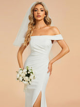 Load image into Gallery viewer, Color=White | Maxi Long Side Split Wholesale Wedding Dresses With Off Shoulder-White 5